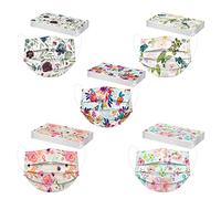 PEKLOKIW 50PC Imprimé en Dentelle Adulte Masque Jetable (3 Couches), Anti-Poussière Respirable Earloop Bouche Masque De Visage, Le Masque De Bon Confort Masque Halloween Écharpe Bandana (#01)