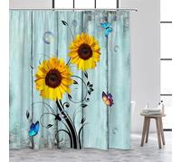 PEKMAR Rideau de Douche en Tissu imprimé Floral et Papillon, Style Rustique et Vintage, avec Crochets, 1111YY, 150 x 180 cm