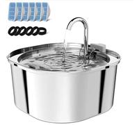 PEKTACO Fontaine à eau pour chat - 3,2 l - En acier inoxydable - Pour chats et chiens - Bec verseur en métal avec 6 filtres + 6 éponges