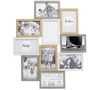 Pêle-mêle 10 Cadres Photo Effet Bois Naturel Blanc et Gris - VASLIA