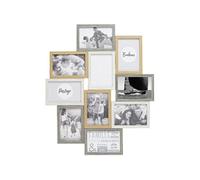 Pêle-mêle 10 Cadres Photo Effet Bois Naturel Blanc et Gris - VASLIA -