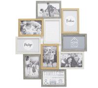 HOME DECO FACTORY - HD4213 - Cadre Photo Multiple Pele-Mele 10 Vues Bois et Blanc, Souvenir, Décoration Maison, 47 x 2.8 x 56. cm, pêle-mêle aux couleurs blanches et boisées avec vitres en verre