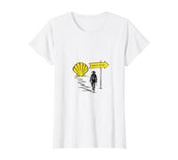 Pèlerin avec pétoncle et Signe du Chemin de Saint-Jacques T-Shirt Graphique avec Valeur, Femme, Blanc, XS