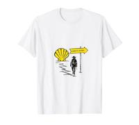 Pèlerin avec pétoncle et Signe du Chemin de Saint-Jacques T-Shirt Graphique avec Valeur, Homme, Blanc, S