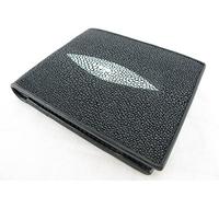 Pelgio Portefeuille à deux volets en cuir véritable Stingray Shagreen Skin, Noir , Taille unique, Pliage double