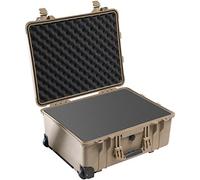 PELI 1560 large valise antichoc avec roulettes et poignée télescopique, étanche à l'eau et à la poussière IP67, capacité de 44L, fabriquée en Allemagne, avec mousse personnalisable, couleur sable