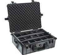 PELI 1600 valise de transport en polypropylène, étanche à l'eau et à la poussière IP67, capacité de 46L, fabriquée en Allemagne, avec séparateur rembourré, couleur: noire