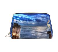 Pelican Birds Trousse de toilette en cuir pour femme Motif oiseaux Bleu ciel, doré, Taille unique, Trousse de toilette