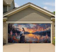 Pelican Couverture de porte de garage au coucher du soleil, paysage naturel, grande bannière de garage, décoration de fond de fête patriotique d'été, 397 x 180 cm