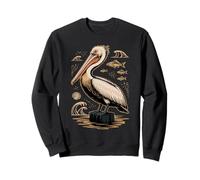 Pelican Linocut Block Print Sea Bird Art Sweatshirt