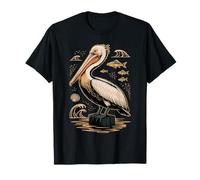Pelican Linocut Block Print Sea Bird Art T-Shirt