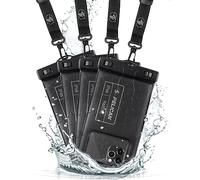 Pelican Marine Lot de 4 Pochettes étanches IP68 (Taille Standard) - Coque Flottante et étanche pour iPhone 15 Pro Max/14 Pro Max/13 Pro Max/12/S24 Ultra - Cordon Amovible - Noir