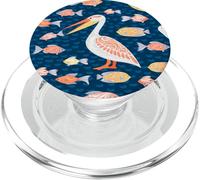 Pélican Oiseau Poisson Plage Eté Tropical Bleu Blanc PopSockets PopGrip pour MagSafe