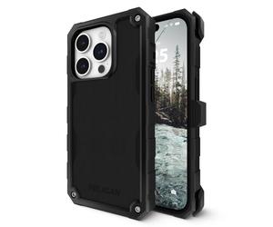 Pelican Shield Brushed Aluminum - Coque pour iPhone 15 Pro Max 6.7" [Compatible avec MagSafe] [21ft Military Grade Drop Protection] Étui de charge magnétique avec clip ceinture Holster Kickstand -Noir