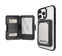 Pelican Shield - Portefeuille magnétique [Blocage RFID] MIL-STD Contre Les Chutes, Portefeuille MagSafe à Clipser - Coque Rigide Amovible pour iPhone 15 Pro Max/14 Pro Max/13 Pro Max/12 - Titane