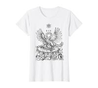 Pélican Traditionnel Latin Messe Catholique Symboles Gravure sur Bois T-Shirt Graphique avec Valeur, Femme, Blanc, XL