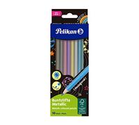 Pelikan Crayons de couleur métalliques, 10 couleurs, crayons hexagonaux en bois, mine incassable, 701235