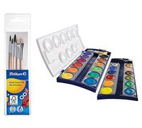 Pelikan 718163 Kit de démarrage de pinceaux (3 pinceaux à cheveux, 2 pinceaux à poils) (set de pinceaux, 24 couleurs, boîte de couleur couvrante, 1)