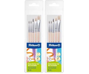 Pelikan - 718163 - Set De Pinceaux pour Débutant - 3 pinceaux à Poils Fins : Tailles 2, 4 et 6-2 pinceaux Brosse n°613F : Tailles 6 et 10 (Lot de 2)