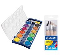 Pelikan 720250 K12 Boîte de peinture 12 couleurs + 1 tube blanc opaque Standard scolaire (boîte de peinture couvrante et 10 pinceaux)