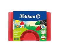 Pelikan - 722942 - 8 Crayons de Cire Epais 665/8 D - Résiste à l'Eau - Sans Capuchon - En Cire d'Abeille - Grattoire Inclus - Etui Plastique
