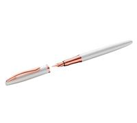 Pelikan 821681 Jazz Noble Stylo-plume en nacre (blanc) pour droitiers et gauchers - Élégant stylo à cartouche en métal - Plume M dans une boîte pliante - Blanc
