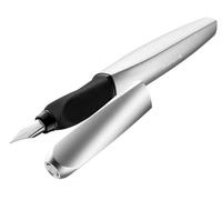 Pelikan – Stylo plume Twist, rechargeable, pointe moyenne (M), ambidextre, argent/noir