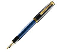 Pelikan 986638 Souverän M 800 Stylo-plume à piston avec plume dorée bicolore 18-K/750 Largeur de plume M, 1 pièce, noir/bleu