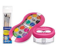 Pelikan Boîte de peinture de finition 735 SP/12 avec 12 couleurs et 1 tube de blanc/démarreur (magenta avec gobelet à eau space-+ lot de pinceaux)