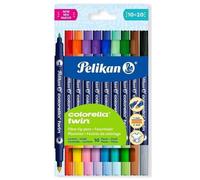 Pelikan Colorella Lot de 10 feutres à double pointe double pointe 20 couleurs Encre lavable à l'eau