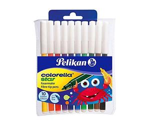 Pelikan Colorella® Star C 302/10 Pointe fine - Stylos-feutres (Fin, 10 couleurs, Noir, Bleu, Marron, Cyan, Vert, Orange, Rouge, violet, Jaune, Pointe ogive, Multicolore, Rond)