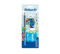 Pelikan Combino Kit d'écolier crayon triangulaire ergonomique B avec gomme et taille-crayon double trou Bleu