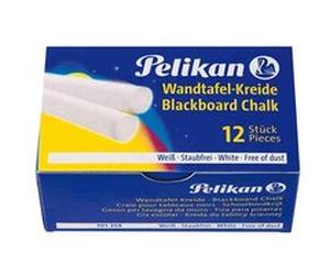 PELIKAN - craie blanche pour tableaux noirs 755/12, blanche, rond, contenu: 12 crayons dans un étui en carton (701359) G