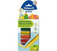Pelikan Griffix 700825 Lot de 8 crayons de cire assortis dans un étui en carton pour droitiers et gauchers