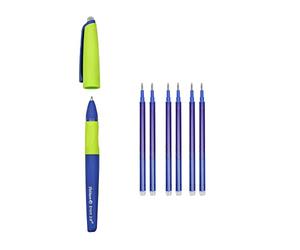 Pelikan Erase 2.0 Stylo Roller Effacable Ergonomique, Encre Bleue, pour Droitier et Gaucher, pour École, Rechargeable, 6 recharges incluses