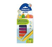 Pelikan Griffix 700825 Lot de 8 crayons de cire assortis dans un étui en carton pour droitiers et gauchers