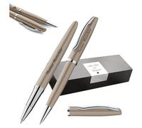 Pelikan Jazz Noble Elegance K/R36 Set d'écriture avec stylo bille et stylo roller avec gravure Cadeau - Stylos uniques avec nom - Cadeaux personnalisés (taupe)
