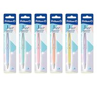 Pelikan® Jazz Pastell Lot de 6 stylos à bille pour l'écriture de dessin de calligraphie | Étui en métal robuste durable à séchage rapide | Pour l'école de travail Bureau pour étudier | Écriture