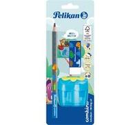Set scolaire Pelikan Combo, crayon ergonomique triangulaire en graphite B, caoutchouc AL20, taille-crayon à double trou, couleurs assorties, fabriqué en Allemagne, 1 pièce
