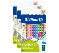 Pelikan Lot De 3 12 Crayons De Couleur Silverino, Triangulaire, Épais