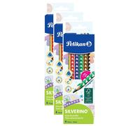 Pelikan Lot De 3 6 Crayons De Couleur Silverino Triangulaire, Épais 5mm,En Bois Fsc