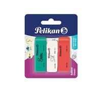 Pelikan Lot de 3 gommes RW40 en plastique Suede (rouge, vert, blanc) sur blister, 606233