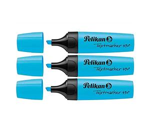 PELIKAN Lot de 3 Surligneurs Textmarker 490 Pte biseautée 1-5 mm Bleu fluo