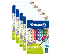 Pelikan Lot De 5 12 Crayons De Couleur Silverino, Triangulaire, Épais
