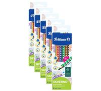 Pelikan Lot De 5 6 Crayons De Couleur Silverino Triangulaire, Épais 5mm,En Bois Fsc