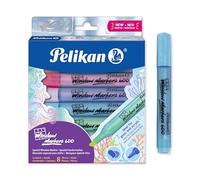 Pelikan Lot de 8 marqueurs de fenêtre effaçables 600 - Pour surfaces vitrées et non poreuses - Pointe biseautée de 2 à 5 mm - Encre non toxique à base d'eau - Couleurs assorties