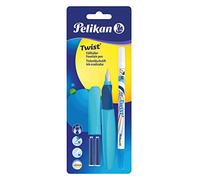 Pelikan Twist en couleurs assorties, stylo plume ergonomique, pour droitiers et gauchers, pour l'école et le bureau, plume M en acier inoxydable, 2 cartouches bleues et gomme incluses, rechargeable