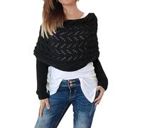 Pelinuar Enveloppe de câble tricotée, boléro pour femme, écharpe tricotée, écharpe avec manches, pull tricoté en tricot, écharpe tendance et élégante pour femme, Noir , Taille unique