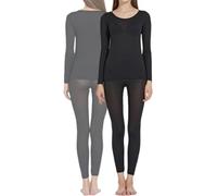 Pelinuar Sous-vêtements thermiques élastiques sans couture - Couleur unie - Chaud - Manches longues - Élastique et intérieur - Sous-vêtements thermiques - Ensemble de couches de base d'hiver,