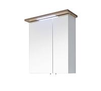 Pelipal Quickset 923 Armoire Miroir 84-I, Bois d'ingénierie Verre, Blanc Brillant/chêne Riviera Quer NB, 72x60x20 cm